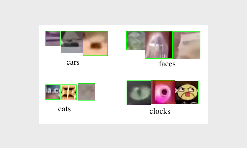 False positives in car, human faces, cat muzzle and mechanical watch detection