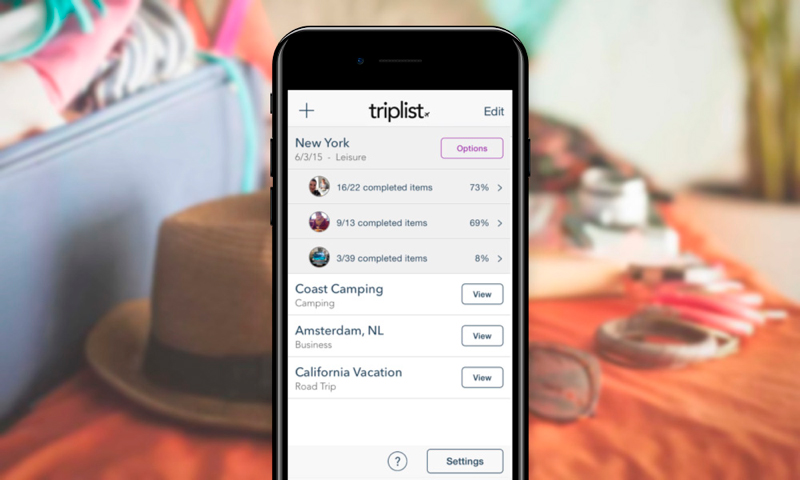 Triplist travel app screen