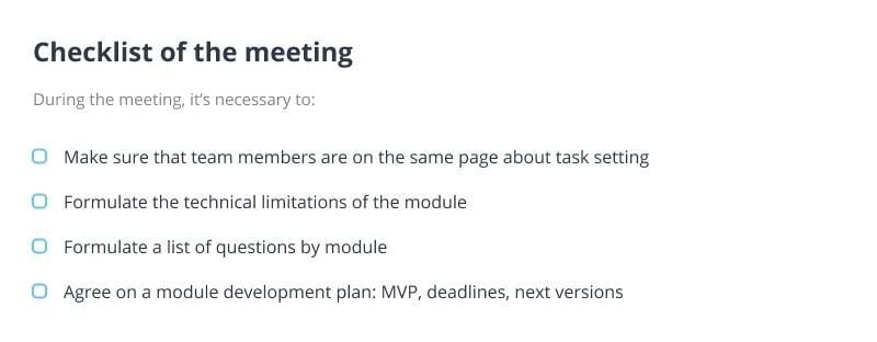 SRS document - checklist of the meeting